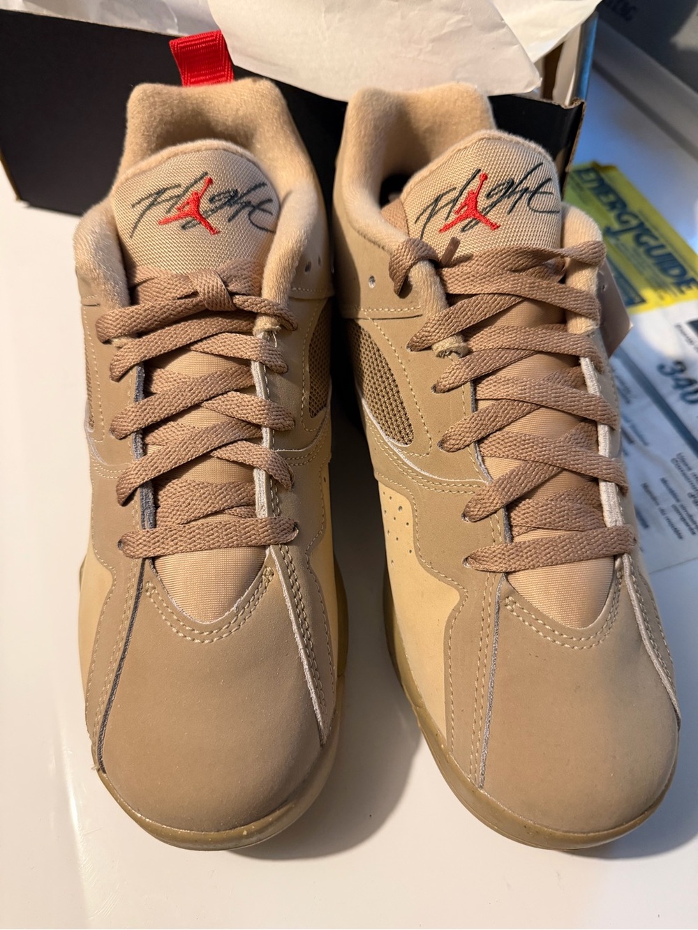 Jordan Low-Top Sneakers in Tan with Red Jumpman Accent